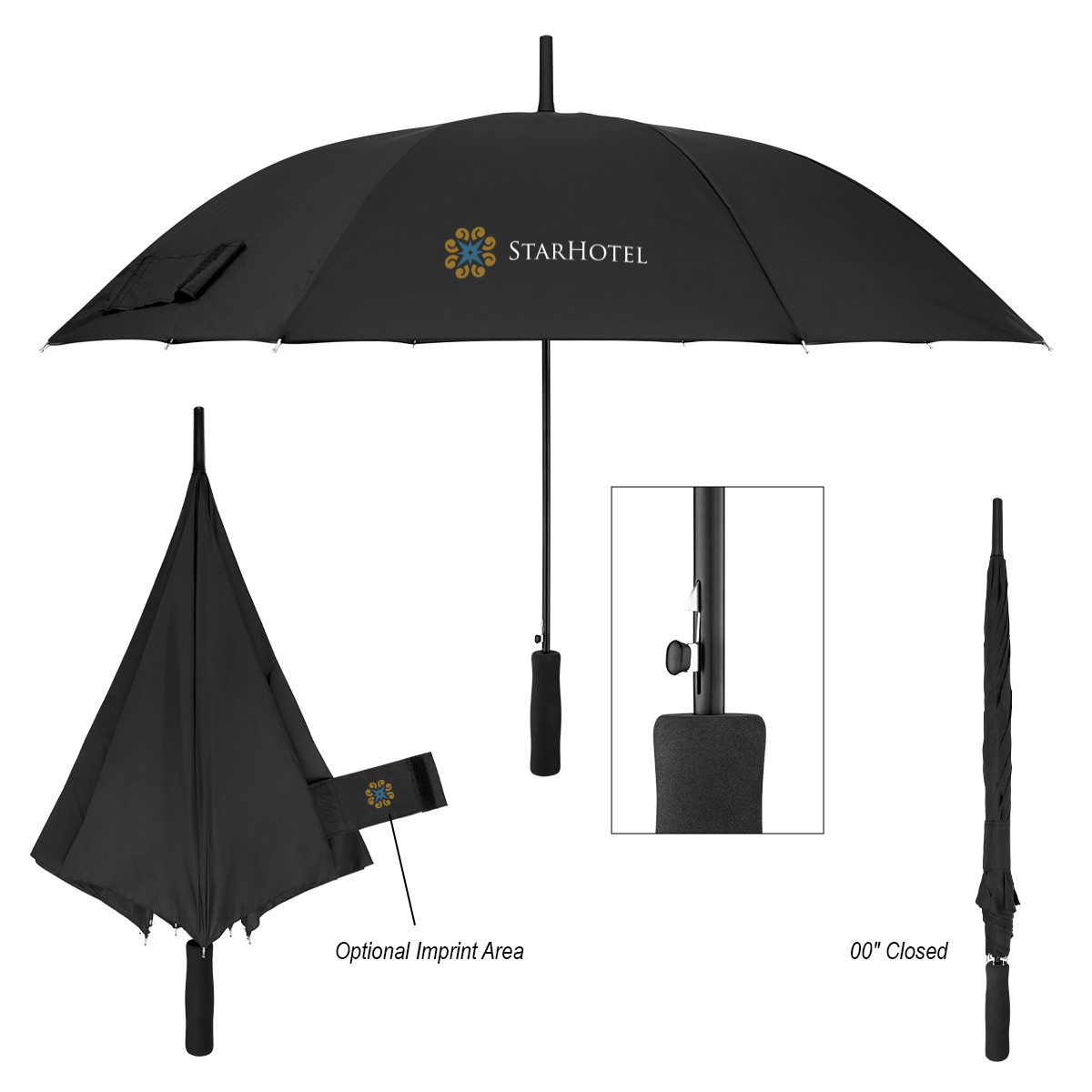 46" Arc Automatic Open Umbrella With 100% rPET Canopy - BLACK