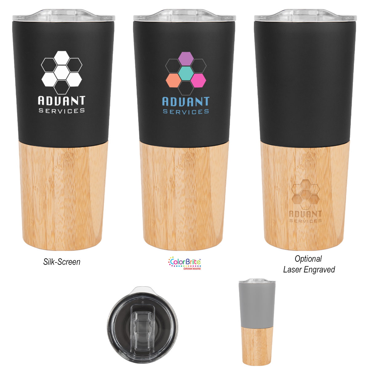 16 Oz&#46; Marlow Stainless Steel Tumbler With Bamboo Base-HIT