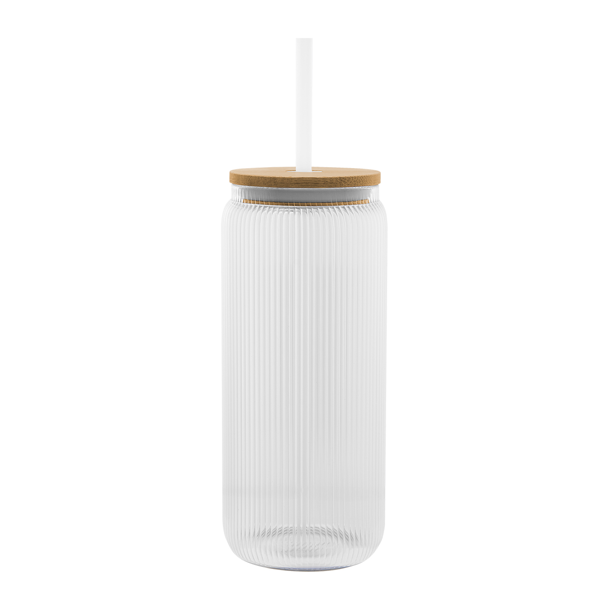 20 Oz. Ribbed Borosilicate Glass Can With Bamboo Lid - CLEAR