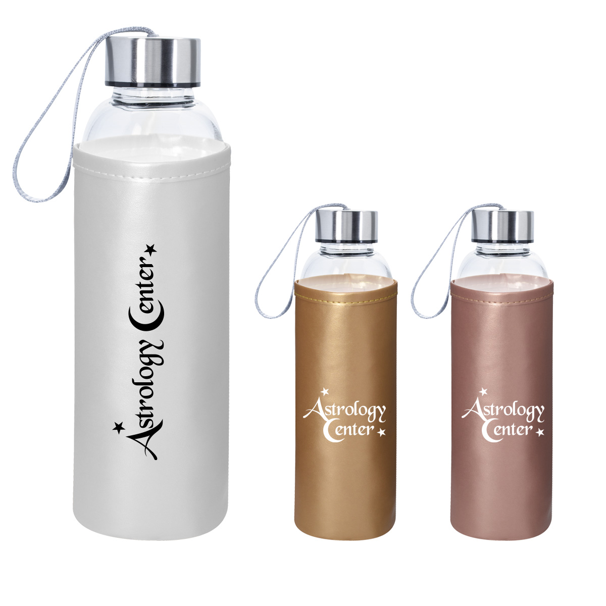18 OZ. Aqua Pure Glass Bottle With Metallic Sleeve-HIT