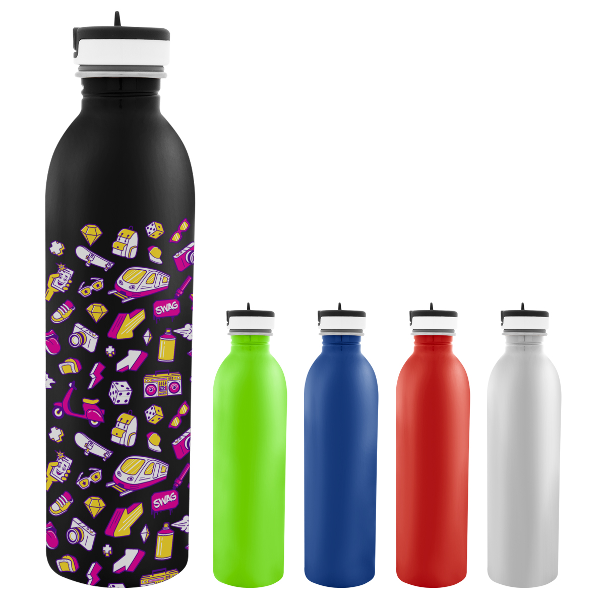 24 Oz. Full Color Stainless Steel Newcastle Bottle - CLOSEOUT BLACK