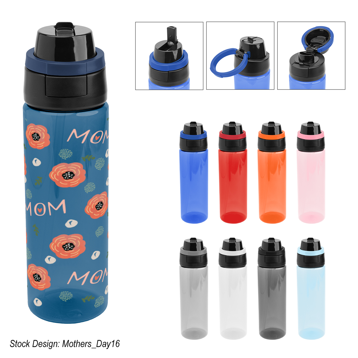24 Ox. Full Color Pop Sip & Chug RPET Bottle — BLACK/BLACK LID