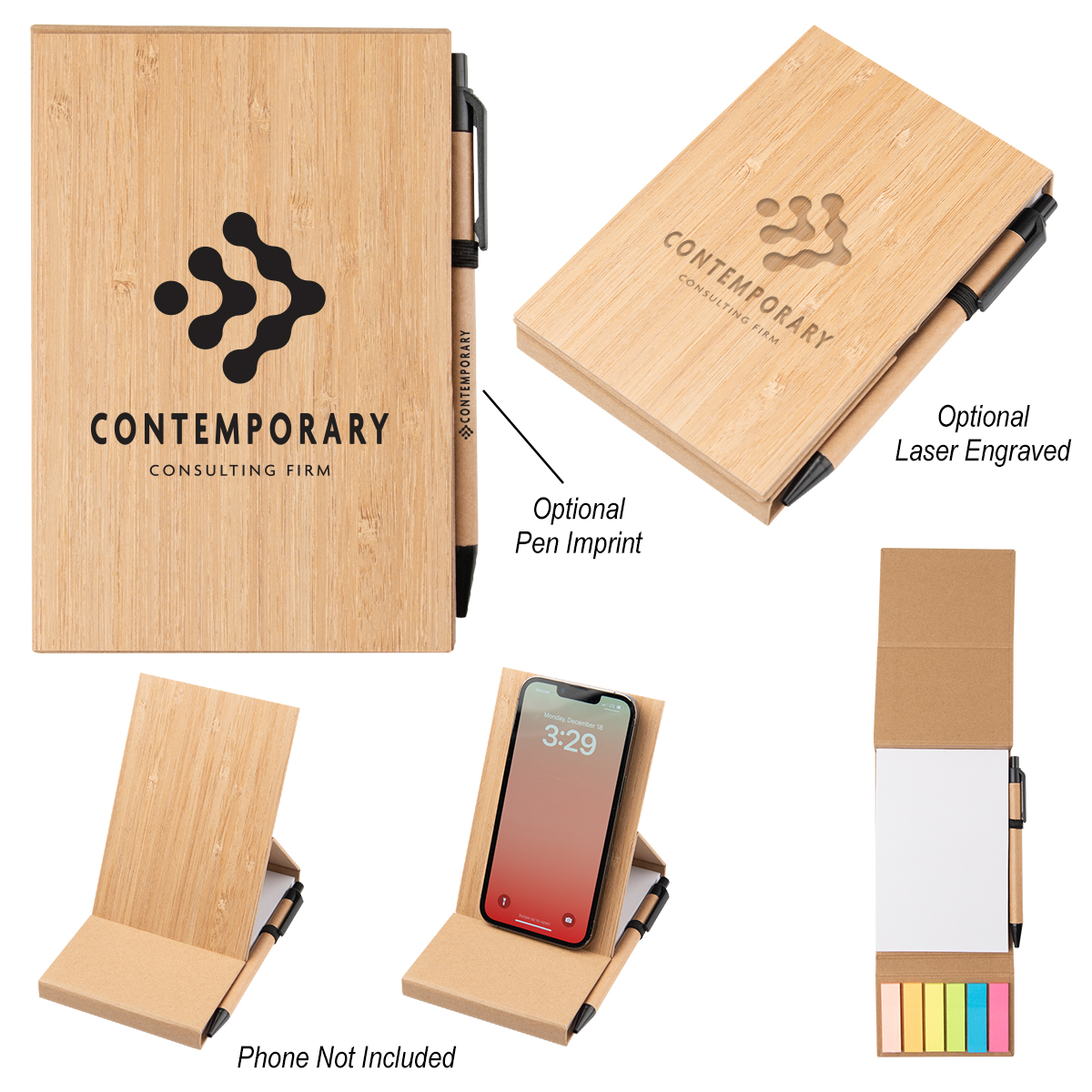 Bamboo Desk Jotter With Phone Stand-HIT