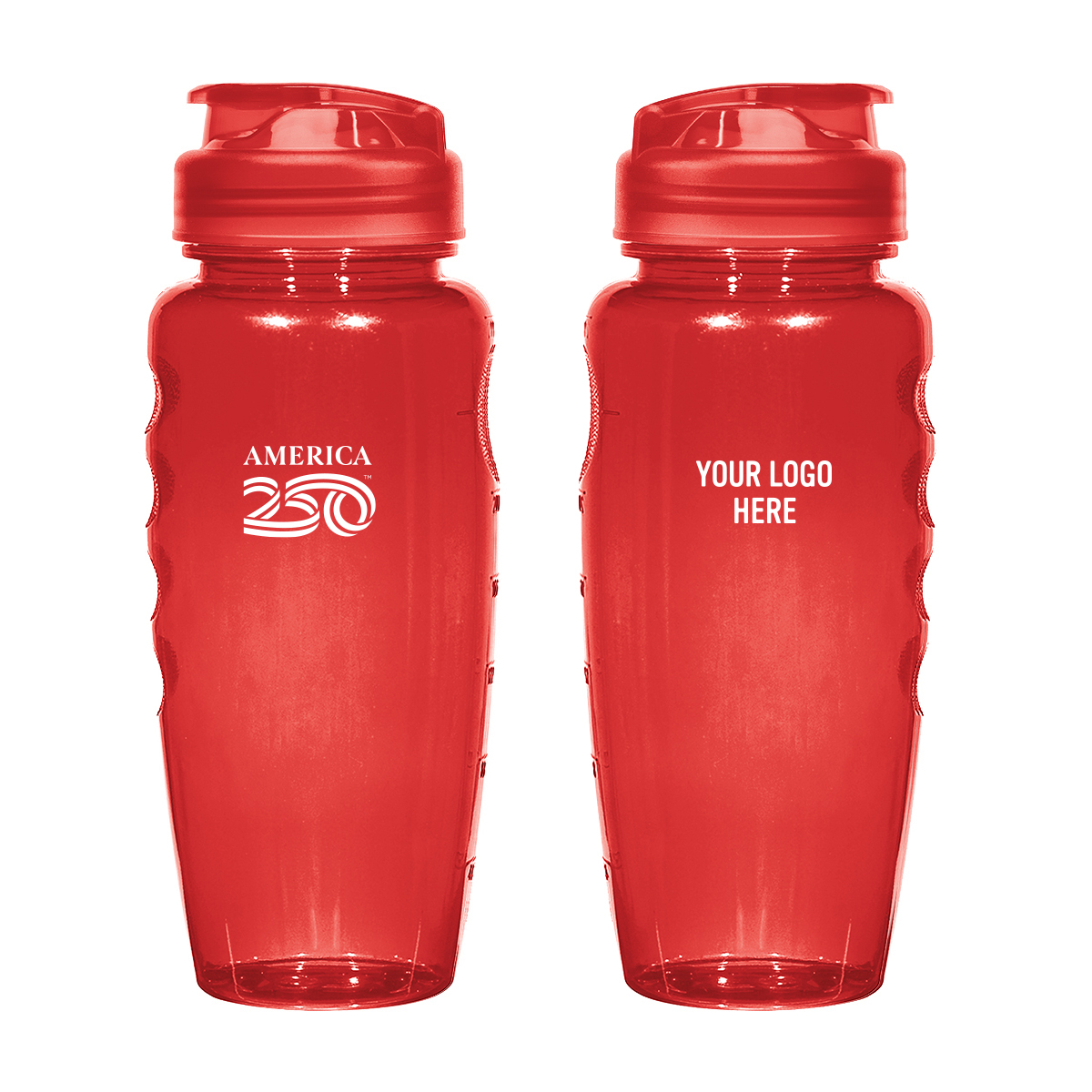 America250™ 30 Oz. Poly-Clear™ Gripper Bottle - TRANSLUCENT RED