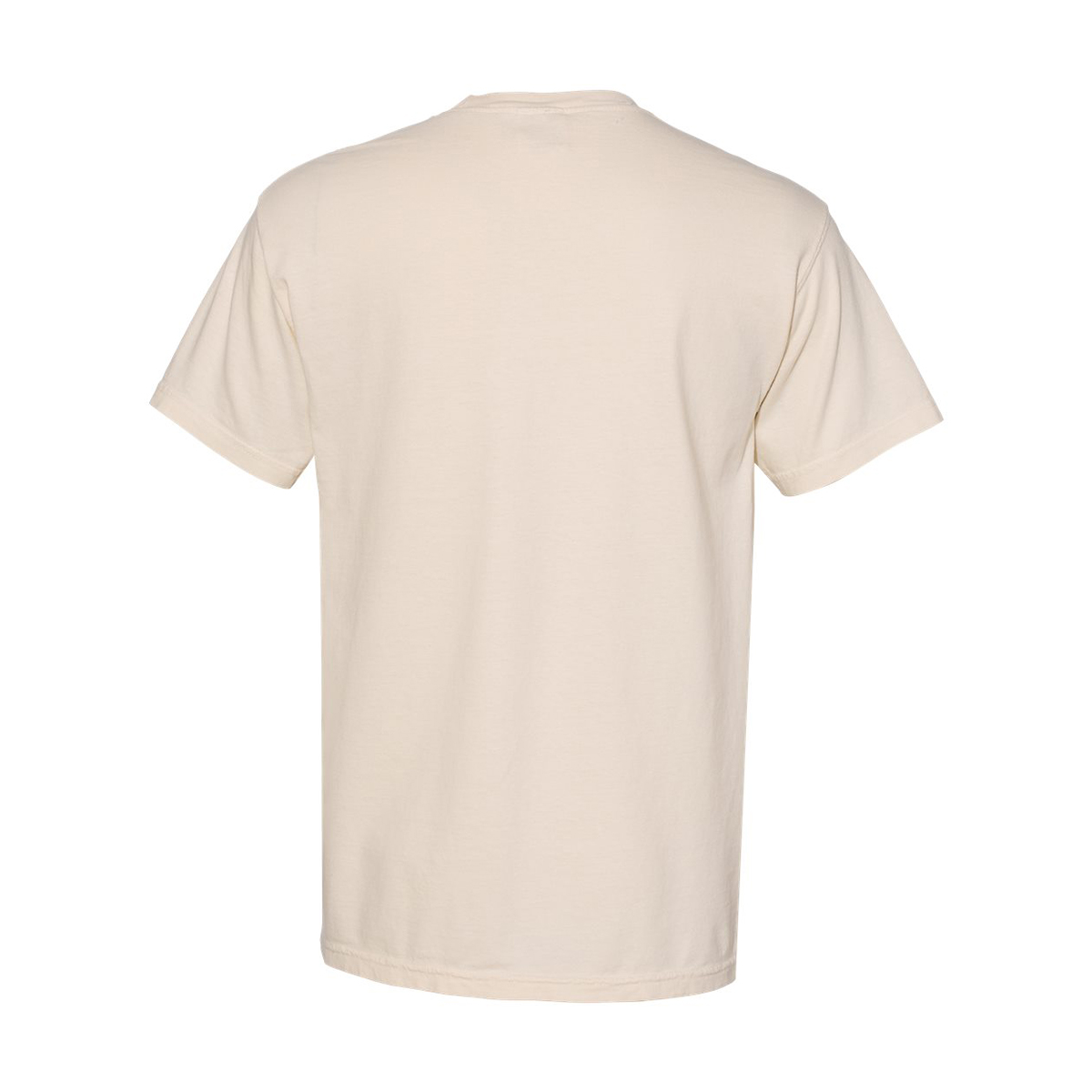 Image 2: A cream-colored short-sleeved t-shirt is displayed from behind