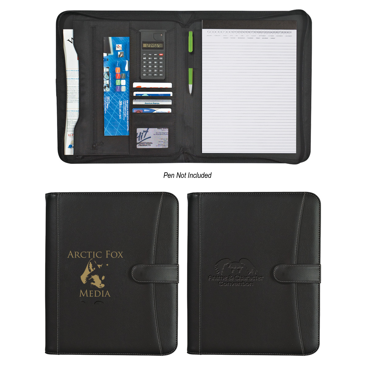 Pebble Grain Zippered Portfolio With Calculator-HIT