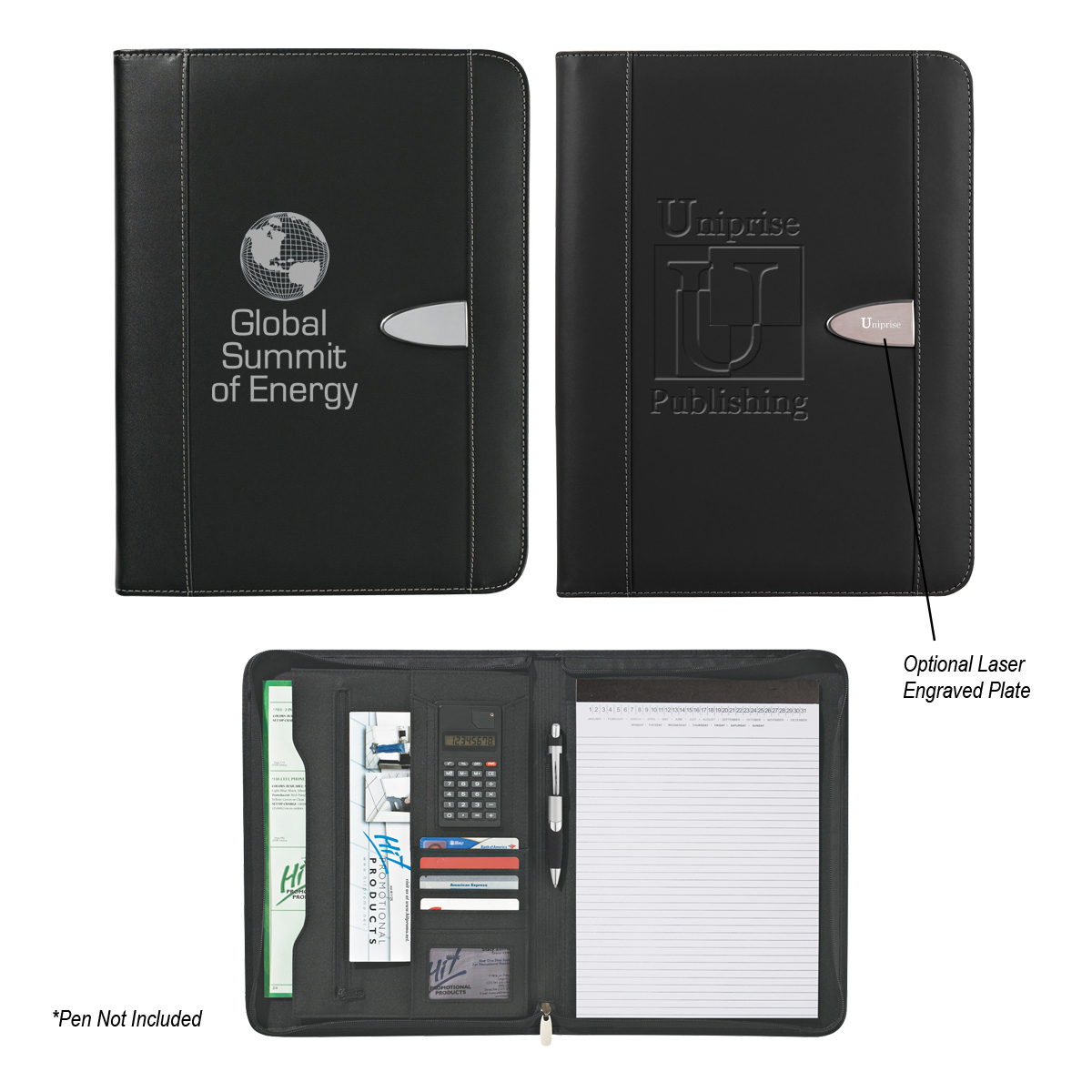Eclipse Bonded Leather Zippered Portfolio With Calculator-HIT