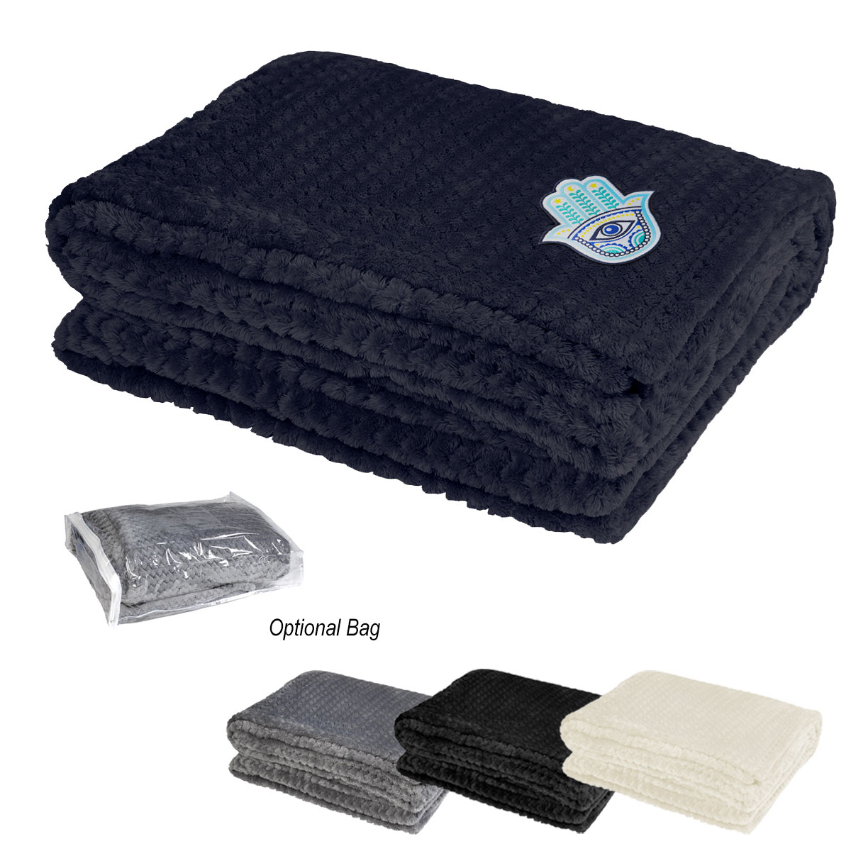 Cozy Plush Blanket With Woven Patch-HIT