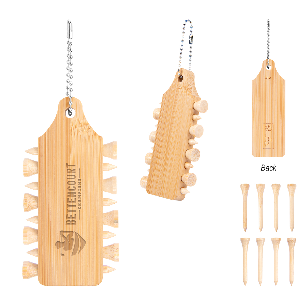 Bamboo Golf Tee Set Keychain - FSC BAMBOO