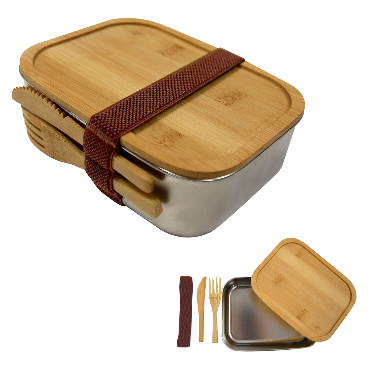 75004 Sophisticate Stainless & Bamboo Bento Box - Hit Promotional Products