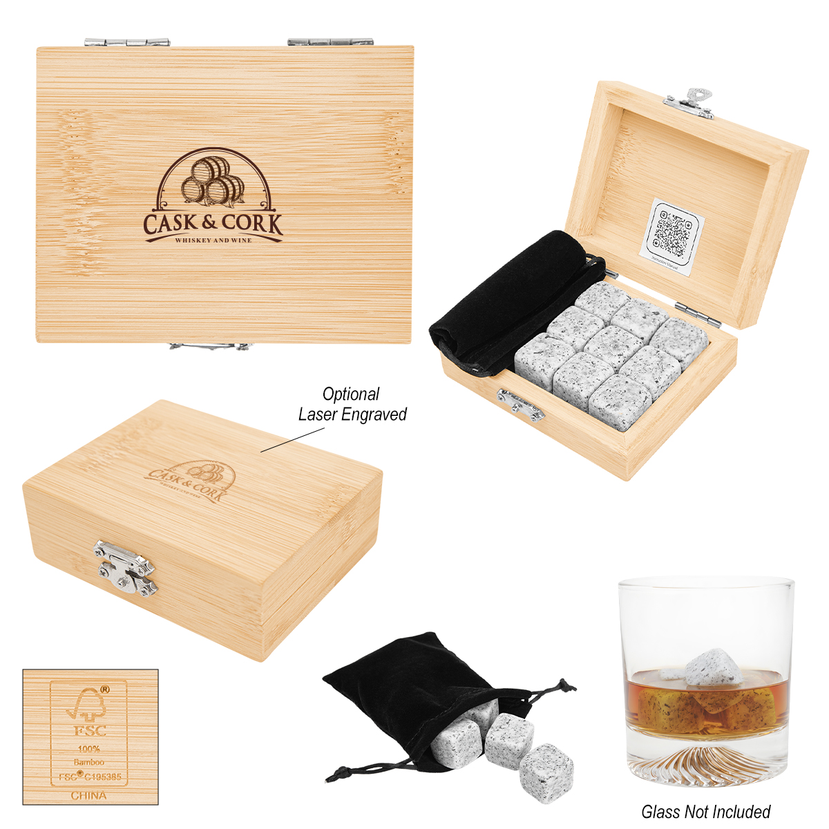 Whiskey Stone Ice Cubes in FSC® Bamboo Box