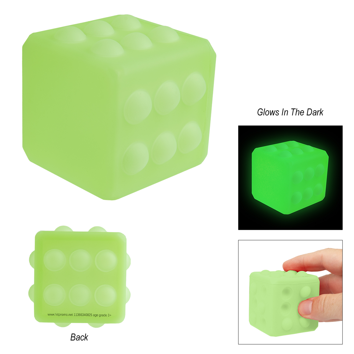 Glow-In-The-Dark Push Pop Cube - GREEN GLOW