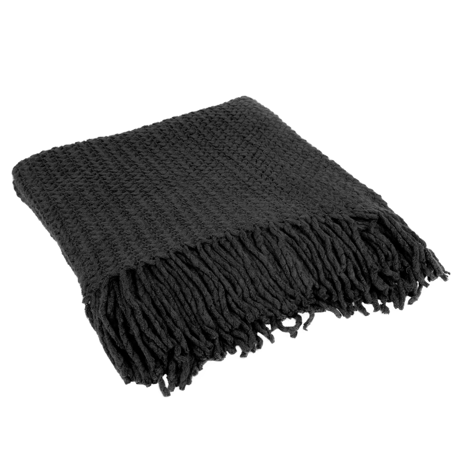 Chunky Knit Blanket With Fringe-HIT
