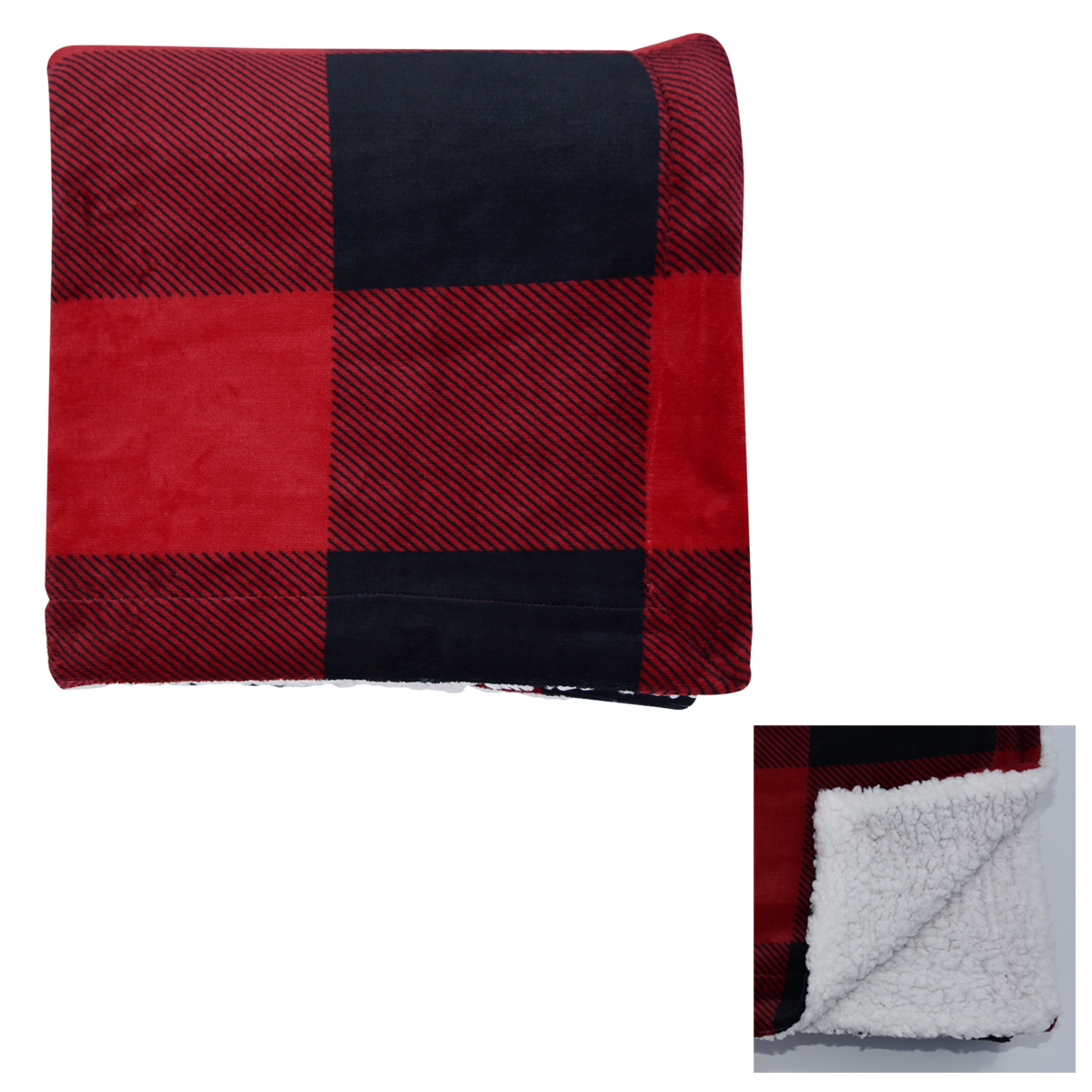 Buffalo Plaid Sherpa Blanket-HIT