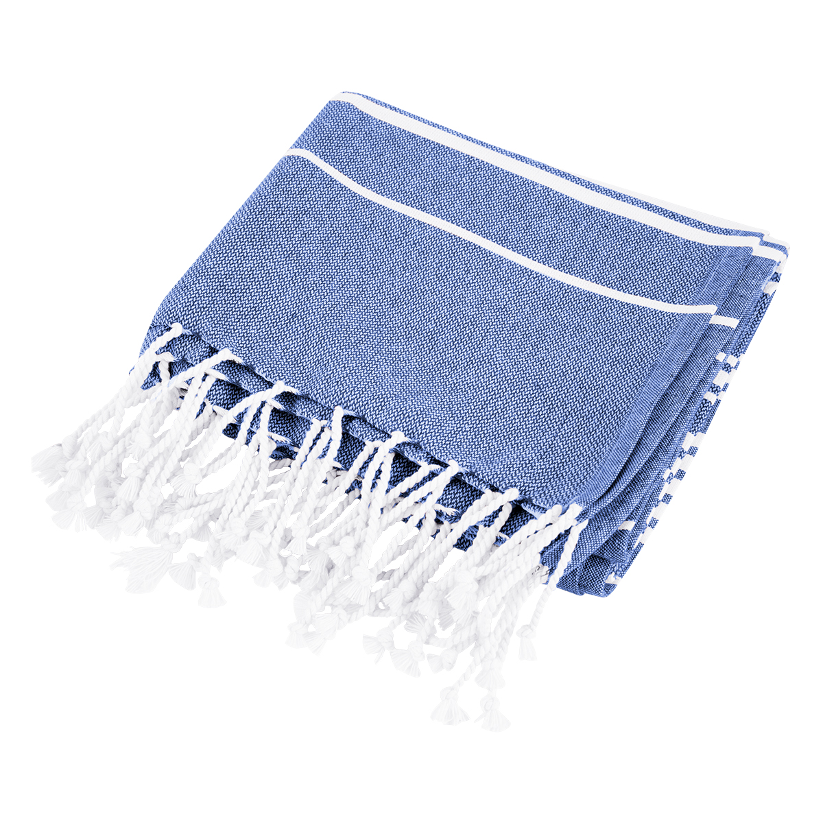 Recycled Beach Blanket With Tassel Fringe - BLUE