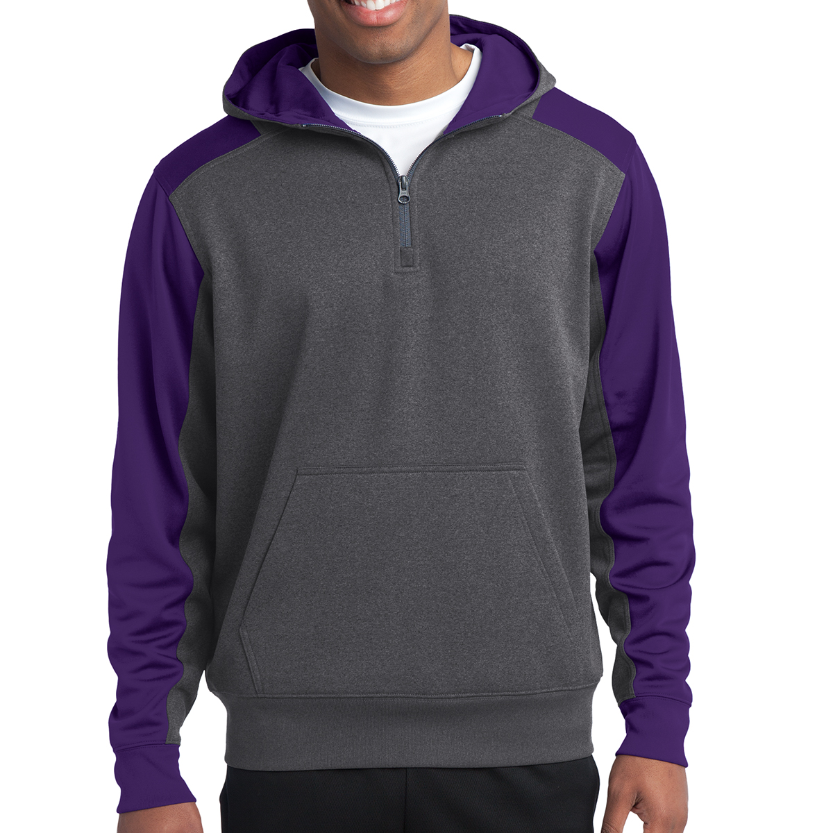 Sport-Tek® Tech Fleece Colorblock 1/4-Zip Hooded Sweatshirt