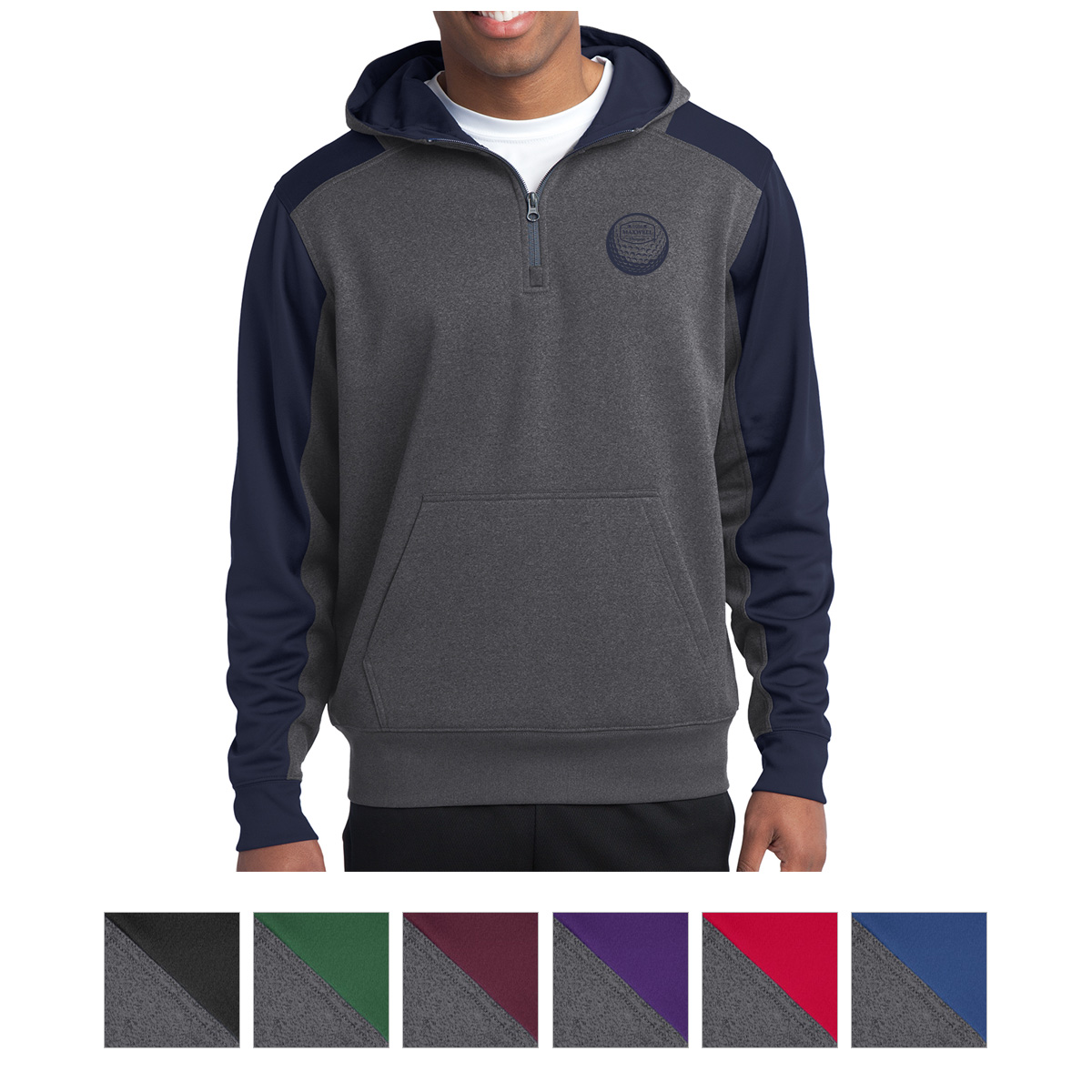 Sport-Tek® Tech Fleece Colorblock 1/4-Zip Hooded Sweatshirt