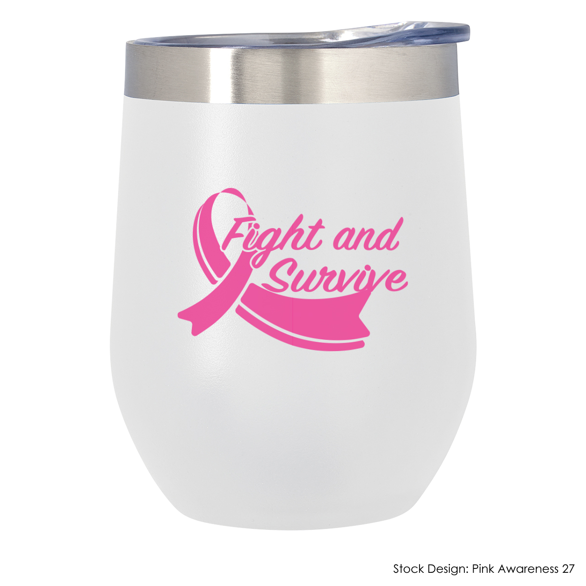 5661-BCA - Breast Cancer Awareness 12 Oz. Vinay Stemless Wine Glass