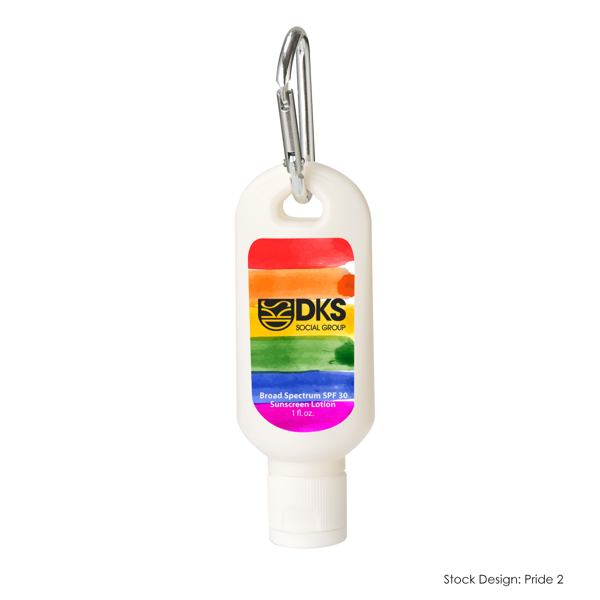 9089-PRI - Pride 1 Oz. SPF 30 Sunscreen With Carabiner
