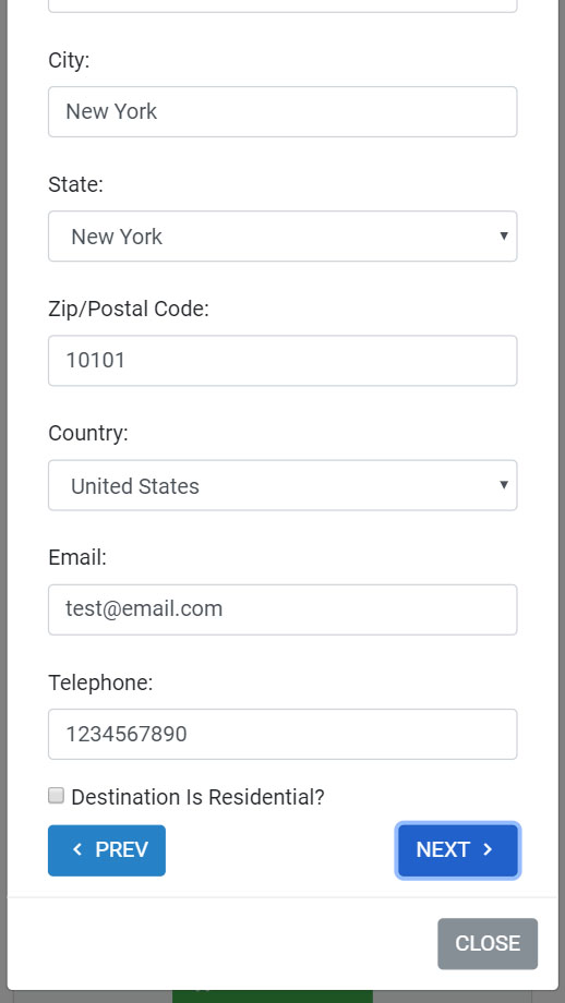 Order form screenshot