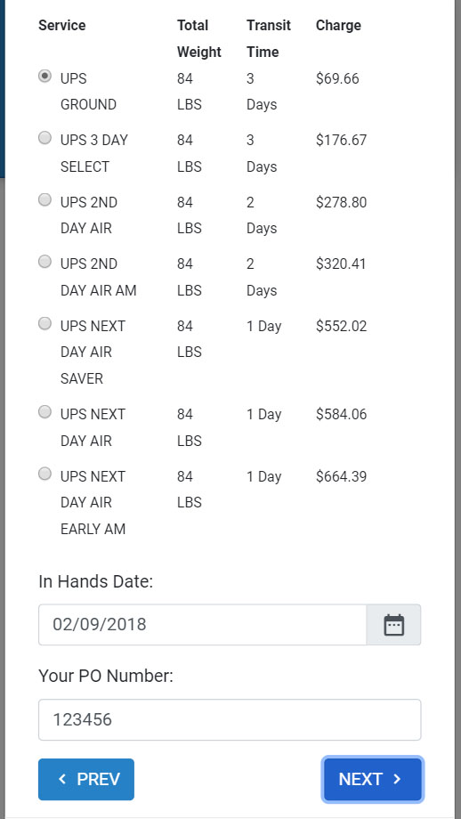 In-hands date and shipping options screenshot